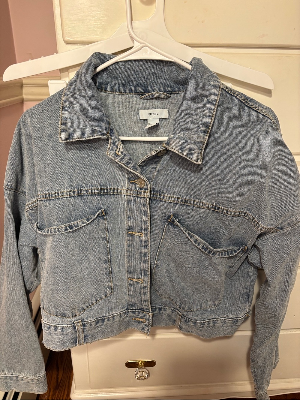 Forever 21 Washed Light Blue Denim Crop Jacket
